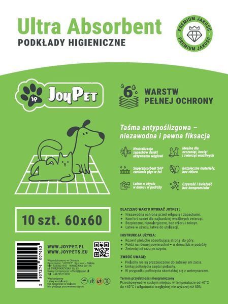 Пелюшки для собак та котів JOYPET Ultra Absorbent 60х60 10 шт JPUA606010 фото