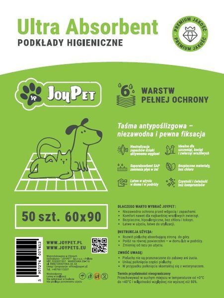 Podkłady higieniczne dla ps&oacute;w i kot&oacute;w JOYPET Ultra Absorbent 60х90 50 szt.